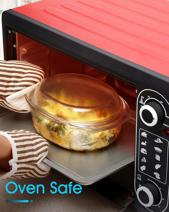 1.8 QT Oval Glass Casserole Dish With Lid, Glass Microwave Casserole Dishes Easy Grab Glass Bakeware with Glass Lid, Glass Dish with Glass Lid