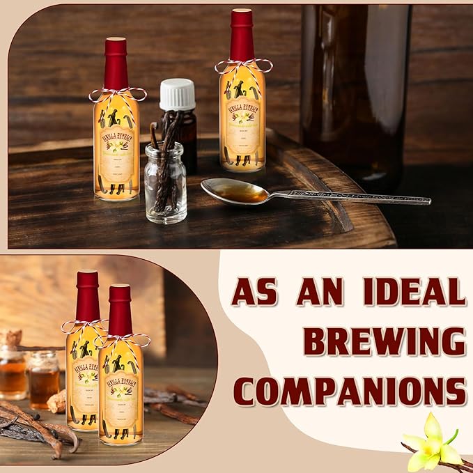 Tioncy 16 Pcs Vanilla Extract Bottles for Homemade Vanilla Jar Glass Bottle with Cap, Shrink Band, Sticker Syrup Gift Food Storage Canister for Bean Sauce Spice(Red,8.5 oz)