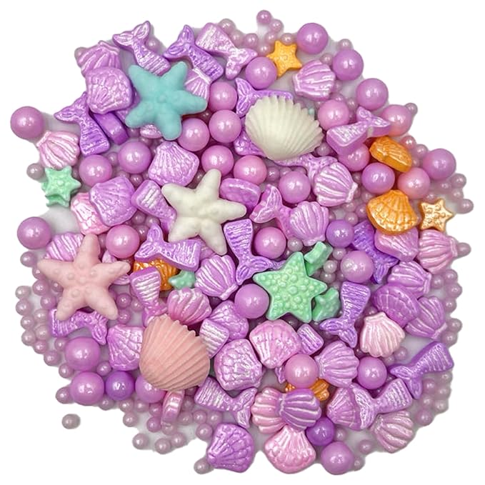 Sentovac Purple Mermaid Sprinkle Edible Decorating Ocean Sprinkles for Cake Cupcake Topper Cookie Baking Decorations Starfish Shell Pearl Mermaid Candy Mix Mermaid Party Birthday Cake Decorations