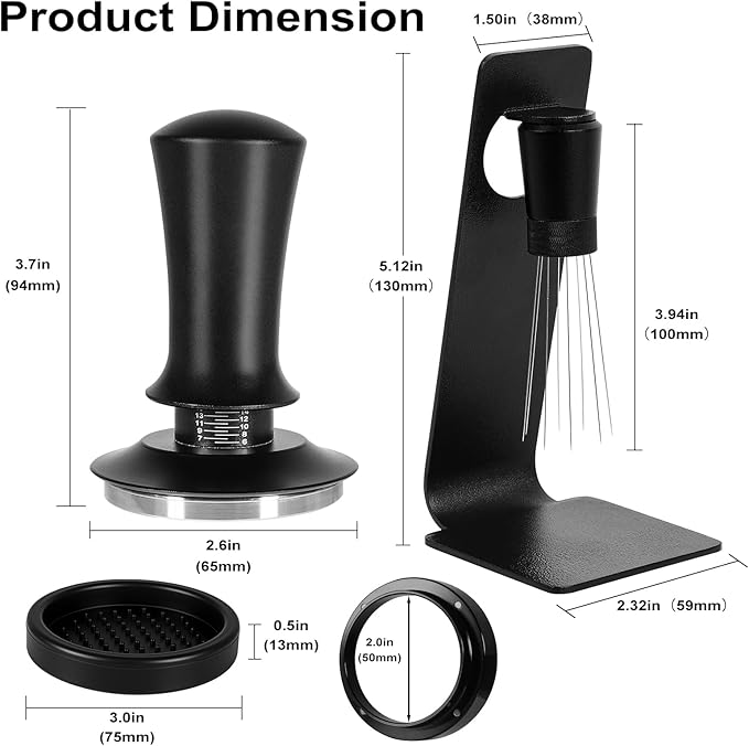 Espresso Accessories Kit 51mm, Coffee Tamper with Spring Loaded Calibration, 316 Stainless WDT Tool with Magnetic Stand and Dosing Funnel Set Fits Espresso Machine Press and 51mm Portafilters