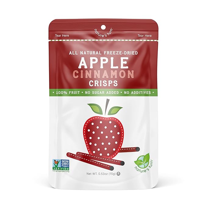Nature’s Turn Freeze-Dried Apple Cinnamon Crisps – Healthy, Gluten-Free, Crispy & Delicious, Plant-Based Snack, Ideal for Cereal, Smoothies, School Lunches, & On-the-Go, Pack of 12 (0.53 oz Each)