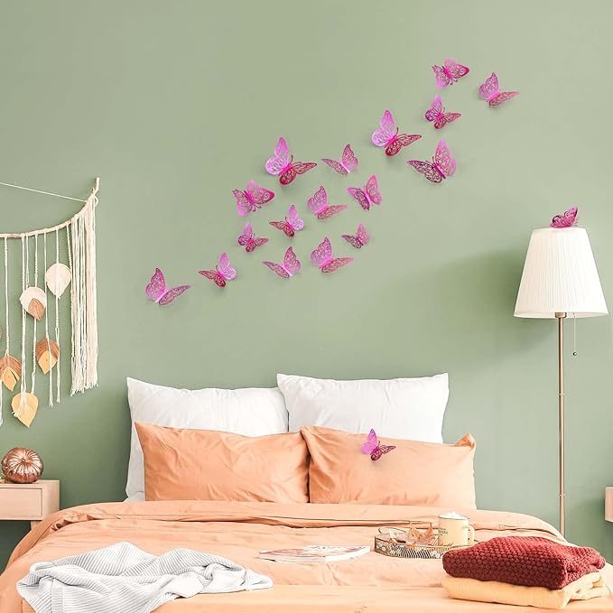 72 Pcs Butterfly Decorations, 3 Sizes 3 Styles, 3D Butterfly Wall Decor, Butterfly Party Decorations, Birthday Decorations, Butterflies for Crafts, Cake Decorating, Wall Stickers Room Decor(Purple)