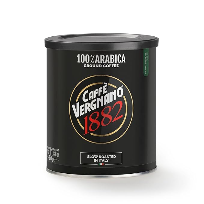Caffì±?Vergnano Italian Finely Ground Espresso Coffee ??100% Arabica for Moka, Intensity Level 4 ??Sweet & Balanced Blend Slow Roasted with Notes of Chocolate, Hazelnut, Caramel, 8.82 oz Tin