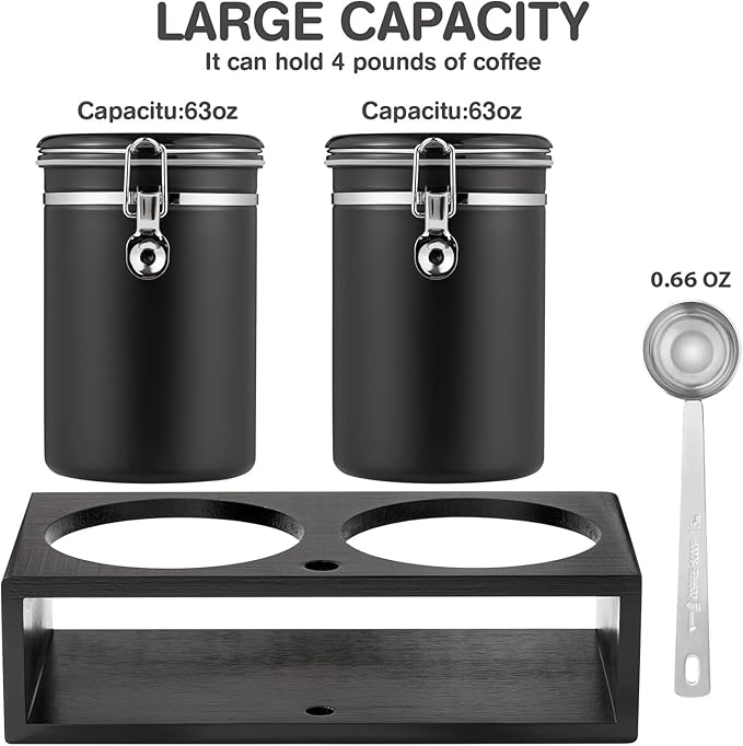 Yangbaga Ground Coffee Storage Container with Shelf, 2횞63OZ 304 Stainless Steel Coffee and Sugar Container,Airtight Coffee Canisters with Scoop, Food Storage Jars for Kitchen,Nuts,Tea,Sugar