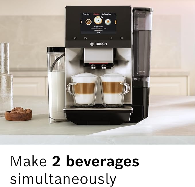 Bosch 800 Series Fully Automatic Espresso and Coffee Machine ??36 Drinks with Coffee World, Cold Brew, Double Cup, Integrated Milk Container, Smart Features, in Stainless Steel TQU60703