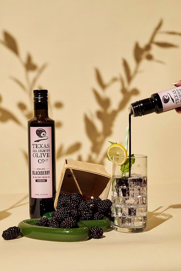 Blackberry Balsamic Vinegar - Gourmet Barrel Aged Infused Balsamic Vinegar - Great for Dressing Dipping Glazing - No Artificial Flavors or Added Sugar - Made in Texas (8.5 oz, 2 Pack)