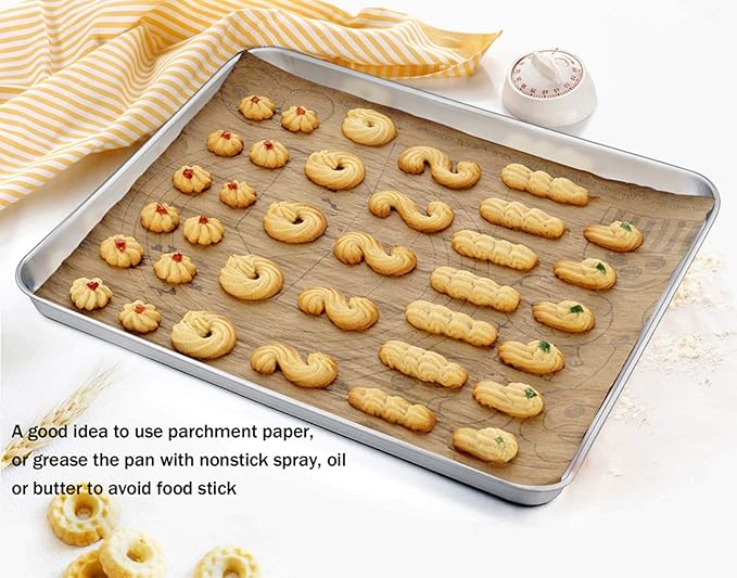 TeamFar Baking Sheet, Stainless Steel Baking Pan Cookie Sheet, Healthy & Non Toxic, Rust Free & Less Stick, Easy Clean & Dishwasher Safe
