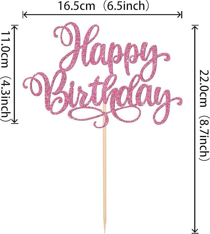ZHUOWEISM 1 PCS Happy Birthday Cake Topper Glitter Happy Birthday Cake Pick for Celebrating Happy Birthday Anniversary Party Cake Decorations Supplies Pink