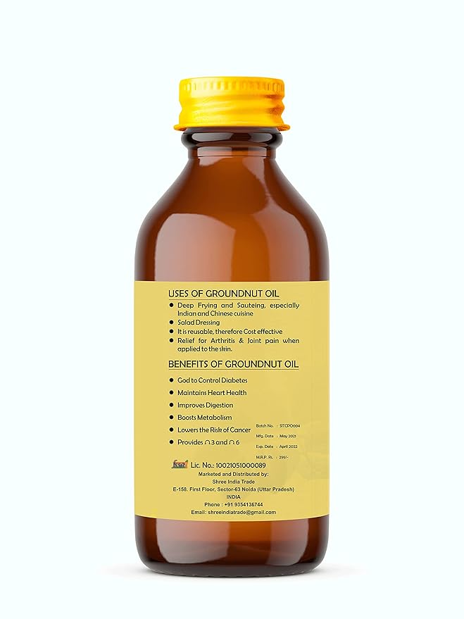 AYUREVDASHREE Cold Pressed Peanut Oil 3.38 fl oz. | Perfect for Deep Frying, High Heat Cooking, Adding to Noodles, Stir-Fries | Wood Pressed Groundnut Oil