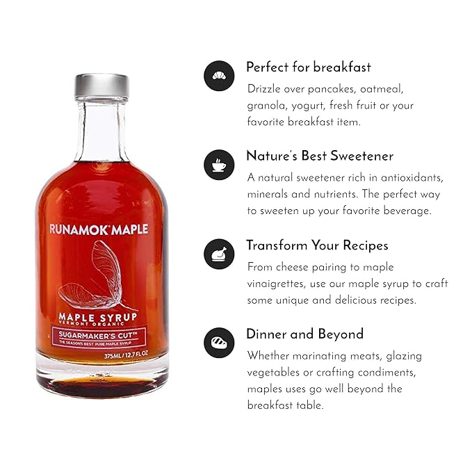 Runamok Maple Syrup Organic Sugarmaker's Cut - Grade A Vermont Maple Syrup, Amber Color, Rich Taste | Pure Maple Syrup & 100% Natural | Classic Breakfast & Pancake Syrup | 25.36 Fl Oz (750mL)