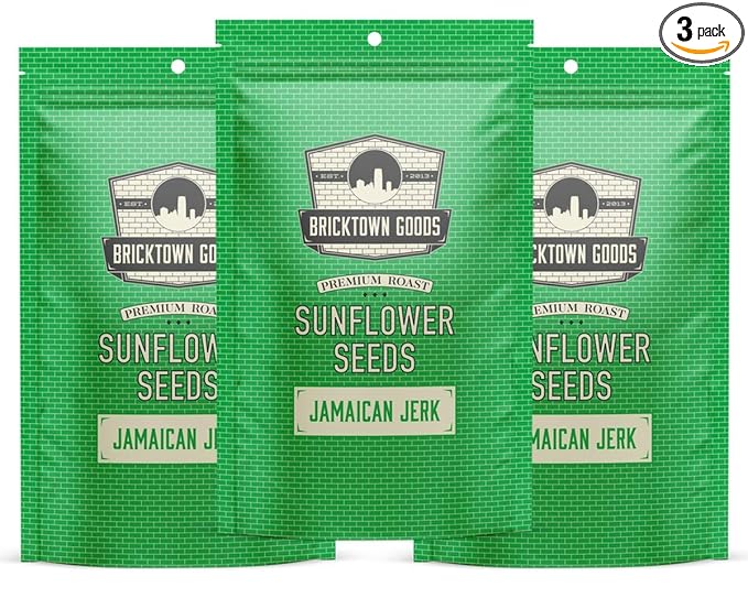 Bricktown Goods Jamaican Jerk Flavored Sunflower Seeds - 3 Pack - Boldly Seasoned and Roasted In-Shell Sunflower Seeds - 24 oz Total