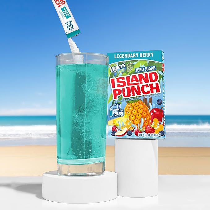Wyler?셲 Light Island Punch Singles To Go, Legendary Berry, 10-Count per Box (12 Pack) ??Low Calorie Powdered Drink Mixes, Caffeine Free, Gluten Free, and Zero Sugar, 120 Total Powder Packets