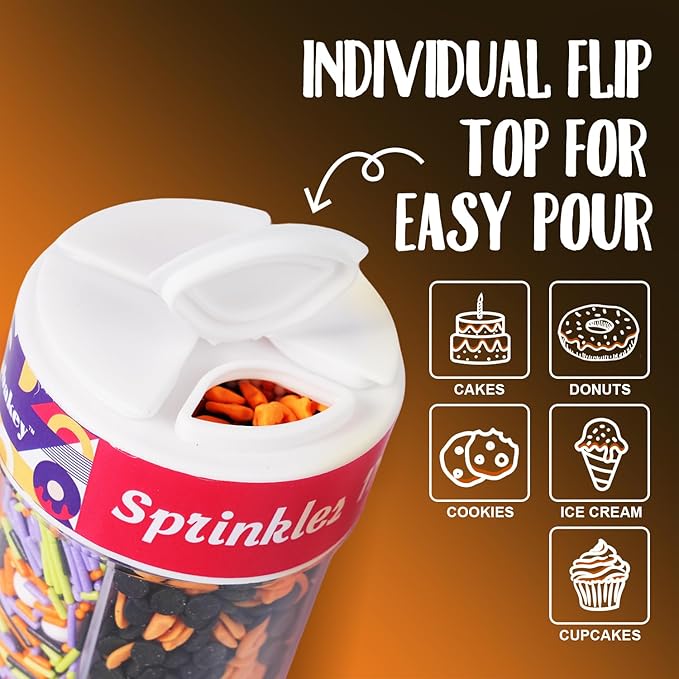 Halloween Sprinkles 4 Cell Candy Eyeballs, Pumpkin Confetti, Orange Sanding Sugar, Orange White Black Nonpareils Jimmies & Sugar Pearls | Cake Cookie Cupcake Decorations for Halloween Party Baking Supplies 6.5oz