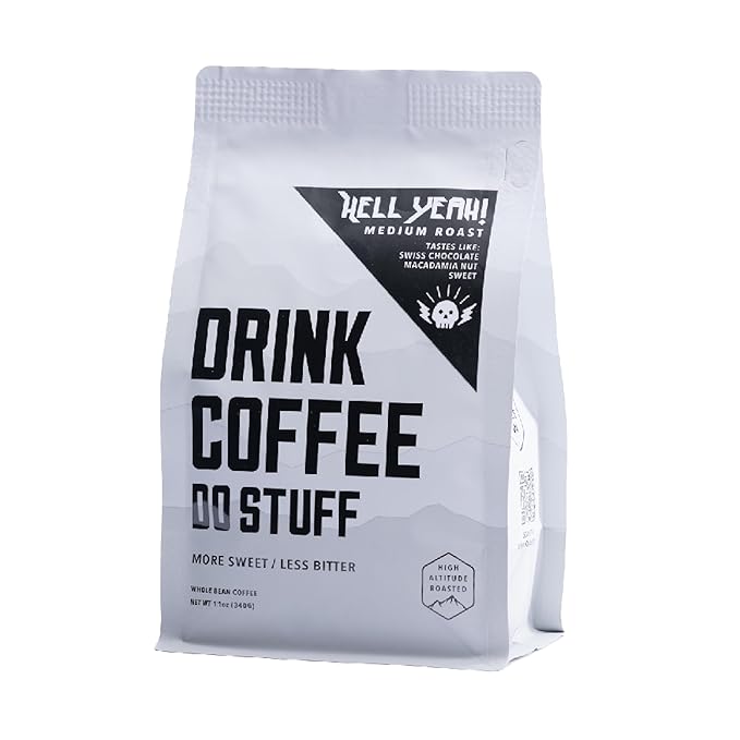 DRINK COFFEE DO STUFF, Hell Yeah!, Blend, Whole Bean, Medium Roast, Sweet, Chocolate, Caffeine, Organic, Lake Tahoe Coffee