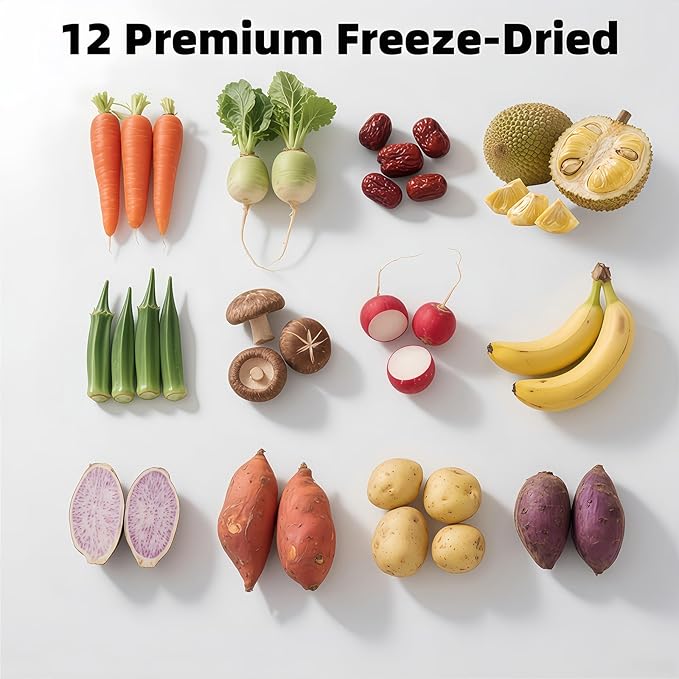 Freeze-Dried Fruit & Veggie Crisps - 12-Type Crunchy Mix, 8.8oz (250g) Pack | Super food Snack | Crunchy Plant-Based Chips