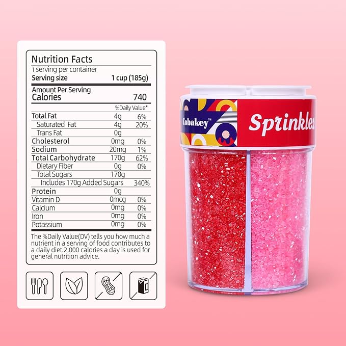 Valentine Sanding Sugar Edible Pink Red Purple Sugar Sprinkles for Cake Decorating Crystal Candy Sparkling Sanding Sugar for Cupcake Toppers Cookie Decorations Wedding Party Celebrations 6.5oz