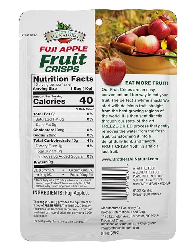 Brothers All Natural Freeze Dried Fruit Crisps, Variety Pack, 24 Single Serve Bags, Fuji Apple, Asian Pear, Banana Strawberry, Made with 100% Fruit, Gluten Free, Soy Free, Vegan, Heathy Snack