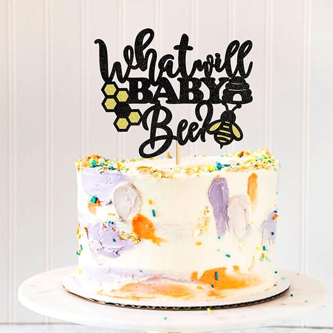 1Pce What Will Baby Bee Cake Topper,Gender Reveal Cake Decor Bee Theme Baby Shower Kids Boys Girls Birthday Party Decoration Supplies