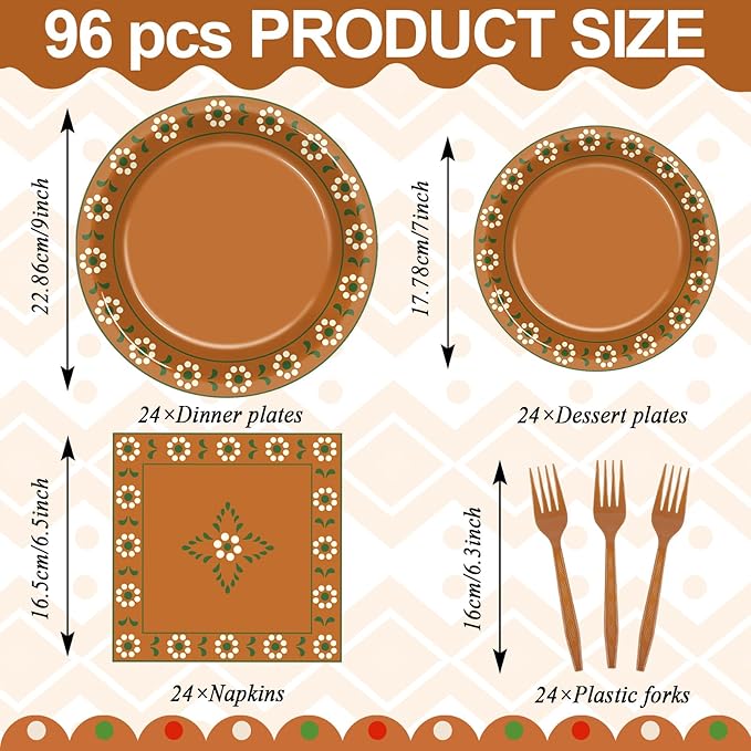 96Pcs Platos De Barro Mexicanos Paper Plates and Napkins Cielito Lindo Party Decoration Terracotta Clay Pottery Themed Tableware Set for 24 Guests Mexican Fiesta Wedding Birthday Favors Supplies