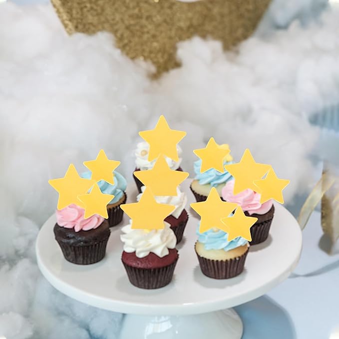 60 Pack Edible Star Cupcake Topper Twinkle Little Star Cupcake Picks Water Paper Little Star Theme Cupcake Decorations for Wedding Engagement Bridal Shower Birthday Party Supplies Yellow