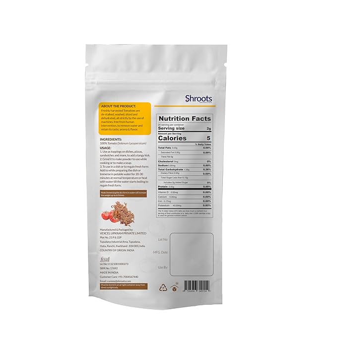 SHROOTS Dehydrated Tomato Flakes Pure Vegetarian Gluten-Free No Added Salt Easy Cooking Essential Machine Dried Vegetables with Natural Aroma Perfect for Soups, Sauces and Seasoning 1.41 oz, Pack of 1