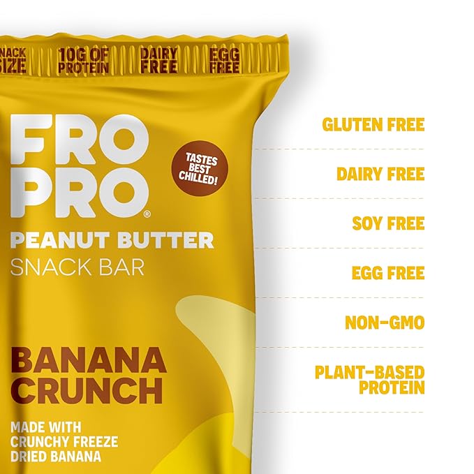 FROPRO Plant Protein Snack Bars - Plant Based Protein Bars, All-Natural, Gluten, Dairy, & Soy Free, High Protein Bars with Low Calories | Banana Crunch, 24 Pack