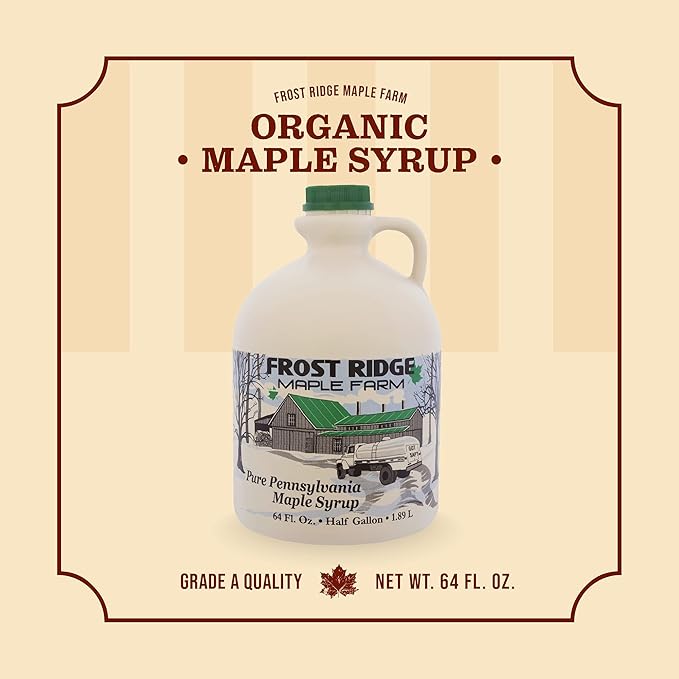 Frost Ridge Maple Farm, Organic Maple Syrup, Grade A, Half Gallon (64 FL Oz), Medium Amber Rich