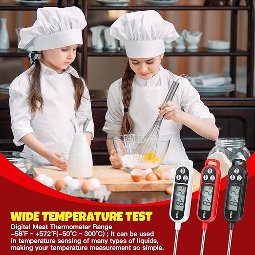 6 Pcs Instant Read Meat Thermometer with Long Probe 9.65 Inch Kitchen Cooking Food Candy Waterproof Digital Thermometer for BBQ Water Milk Yogurt Liquid Cooking(Black, White, Red)