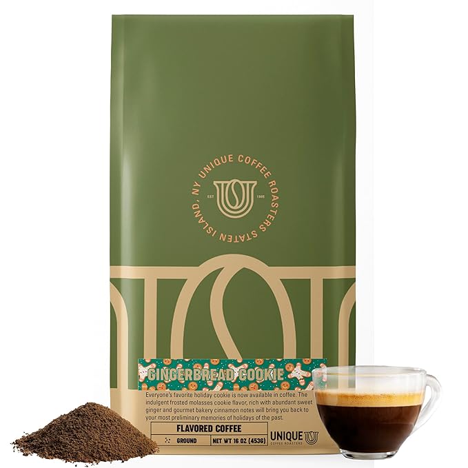 Holiday 'Gingerbread Cookie' Flavored Ground Coffee, 1 LB (16 oz) bag, Medium Roast, 100% Arabica Premium Quality Flavor
