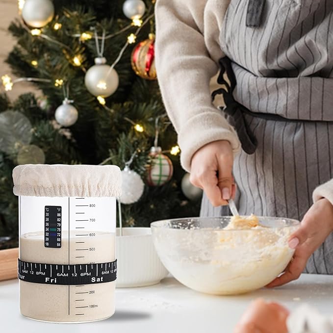 Sourdough Starter Glass Jar, 34 OZ Large Wide Mouth Jar for Sour Dough Starter, Easy to Use Sourdough Bread Baking Supplies Kit for Beginners and Pro, 1 Pack