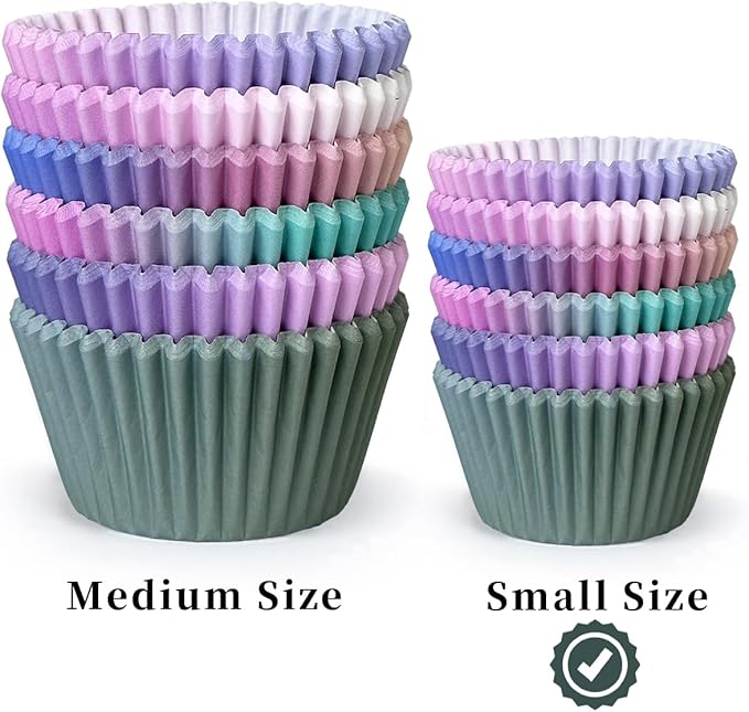 qiqee 300PCS Mini Gradient Cupcake Liners Cupcake Cups 6 Designs Pink Blue Cupcake Papers Baking Cups Cupcake Wrappers (Small Size)