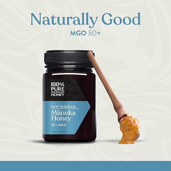 100% Pure New Zealand Honey - MGO 50+ Multifloral Mānuka Honey, Raw Mānuka, 17.6 Ounce (500g) (Pack of 1)