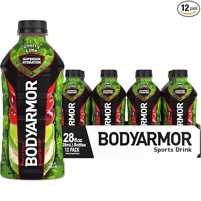 BODYARMOR Sports Drink Sports Beverage, Cherry Lime, Coconut Water Hydration, Natural Flavors With Vitamins, Potassium-Packed Electrolytes, Perfect For Athletes, 28 Fl Oz (Pack of 12)