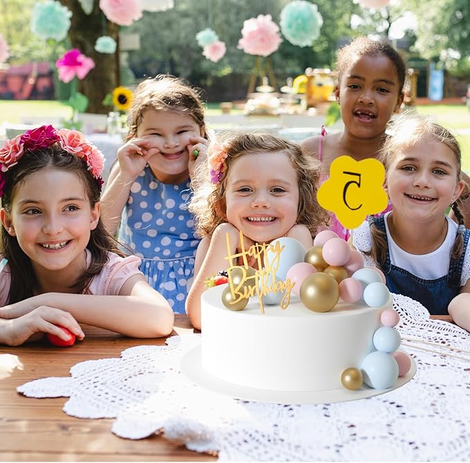 MIAHART Ball Cake Toppers Boho Grass Cake Topper Ball Cake Insert Decoration for Birthday Wedding Baby Shower Party Decorations Boho Themed Party Supplies (light blue竊똤old竊똪ight pink)