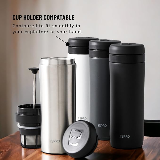 ESPRO P1 12 Ounces French Press Coffee Maker for Travel, Double-Walled Stainless Steel Vacuum Insulated, Brushed Stainless Steel