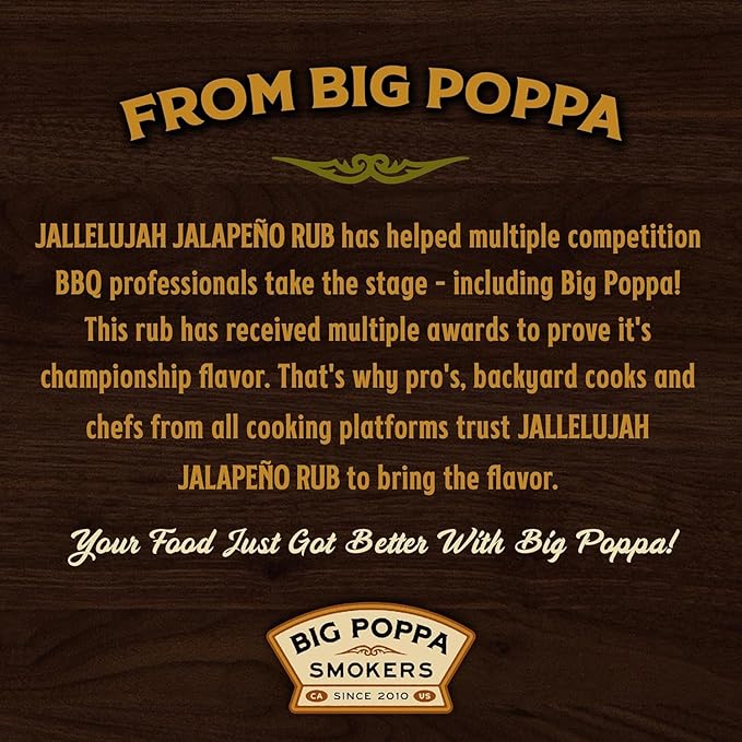 Big Poppa’s Jallelujah Spicy Jalapeño Seasoning – Bold Jalapeño Spice Blend for Steak, Chicken Veggies & More – Flavor-Packed, Gluten Free Seasoning for Grilling, Roasting & Backyard BBQ (14.2 Oz)