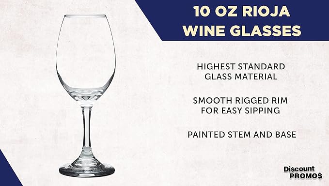 DISCOUNT PROMOS Rioja Wine Glasses with Stem 10 oz. Set of 10, Bulk Pack - Color Bottom, Perfect for Wedding, Party Favors, Birthday, Bridal Shower Gifts - Clear