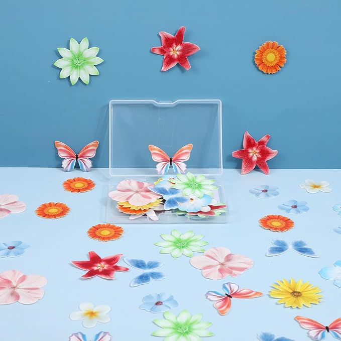 Xindojuz 60 PCS Edible Butterflies Cupcake Toppers, Vivid 3D Colorful Edible Butterfly Cake Decorations, Wafer Paper Butterflies for Wedding Birthday Party Cake Decorating Supplies, Mixed Size
