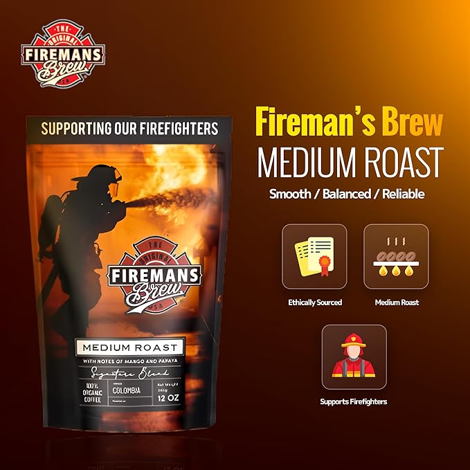 Firemans Brew Medium Roast Coffee ??Bold & Robust Ground Coffee ??100% Arabica Beans, Rich, Full-Bodied Flavor ??Freshly Roasted Gourmet Coffee ??Low Acid, Small Batch Coffee ??Supports Firefighter Causes