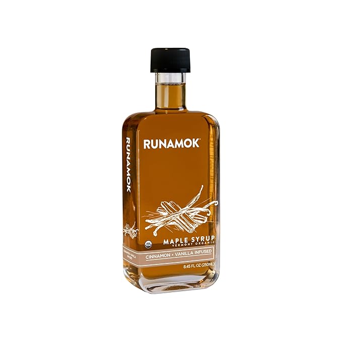Runamok Maple Cinnamon-Vanilla Infused Maple Syrup - Authentic & Real Vermont Maple Syrup | Gluten Free & Natural Sweetener | Breakfast, Coffee, Pancakes Maple Syrup | 8.45 Fl Oz (250mL)