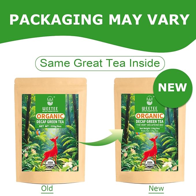 WT WEETEE Organic Decaf Green Tea Loose Leaf, 110+ Cups, Made of CO2-Decaffeinated Green Tea Leaves, Naturally Sweet, Smooth and Refreshing, 228g /8oz