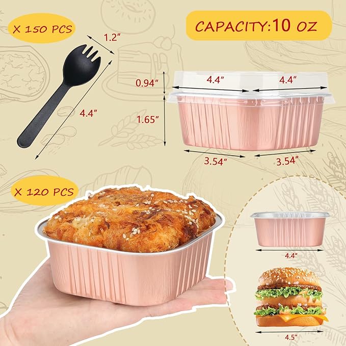LNYZQUS 120pack/10oz Mini Cake Tins with Lids, 4?�x4??Mini Foil Pans Disposable Brownie Baking Cups, Small Aluminum Bread Muffin Pan Jumbo Cupcake Containers Holders-Champagne