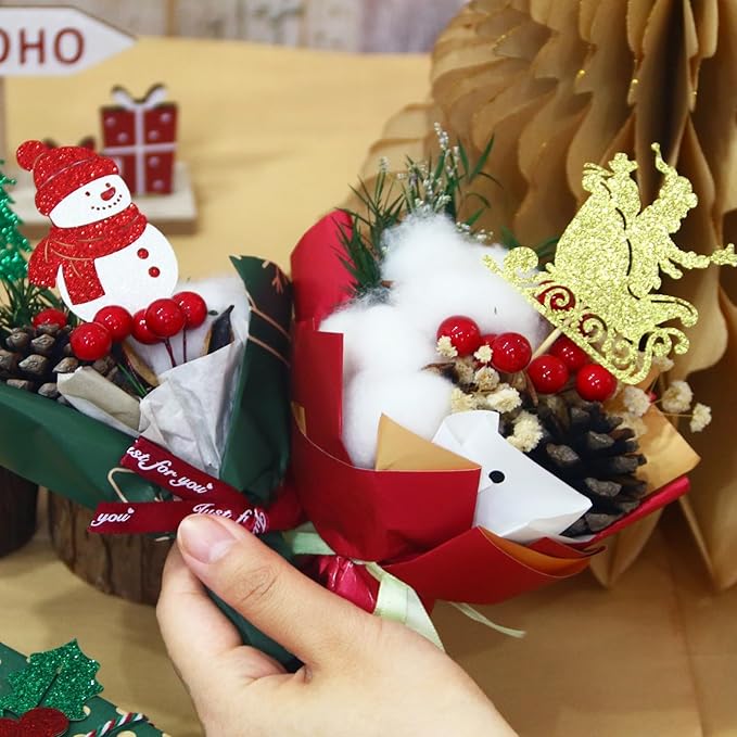 24Pcs Merry Christmas Cake Topper HO HO Christmas Cupcake Toppers Snowman Xmas Tree Deer Cupcake Picks for Xmas Holiday Birthday Party Baking Supplies Cake Decorations