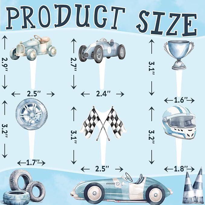 36 Pcs Race Car Cupcake Toppers - Perfect for Race Car Birthday Cupcake Toppers, Baby Shower and Cake Decor