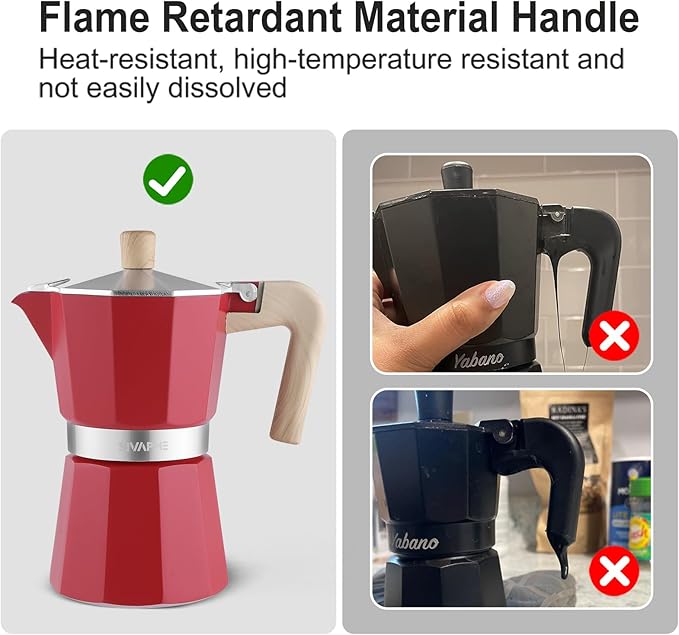 Sivaphe Aluminum Moka Pot 3 Espresso Cups, Percolator Espresso and Coffee Maker, Portable Stovetop Italian and Cuban Cafì±?Brewer for Home and Camping Red