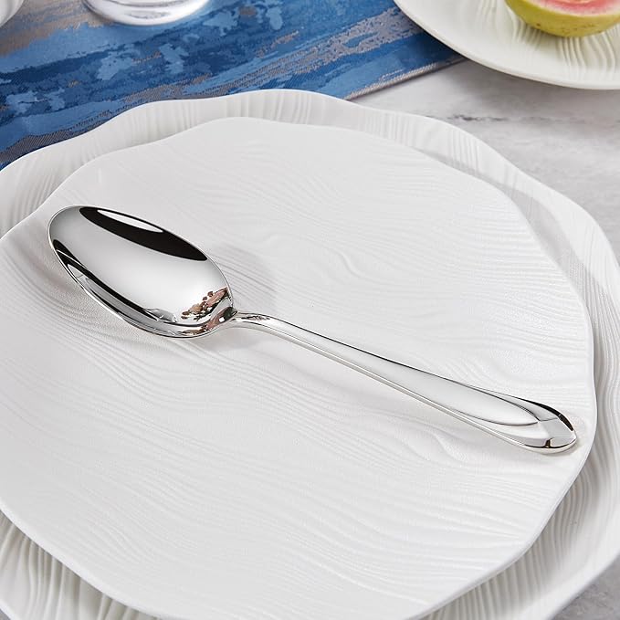 KEAWELL Premium Astra 4-Piece 9 inch Spoon Set ??Mirror-Finished 18/10 Stainless Steel with Diamond-Faceted Handles Dishwasher Safe for Modern Dining (4, Serving Spoons)