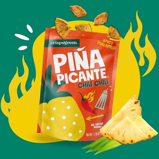 Crispy Green Pi챰a Picante, Double Chili Dried Pineapple, Healthy Real Fruit Snacks, 12 Bags, 1.76 Ounces each