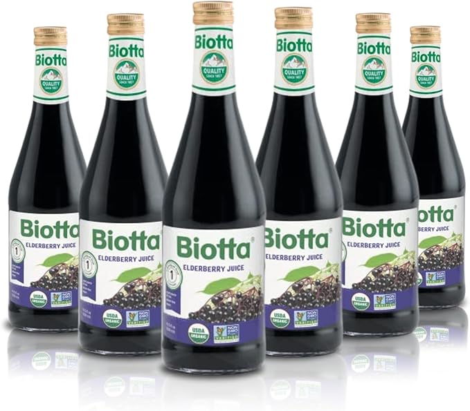 Biotta Organic Elderberry Juice - Naturally Sweetened Fruit Juice For Optimal Immune Support Function - With Immunity Boosting Elderberries - Good Source of Potassium (16.9 Fl Oz, Pk of 6)