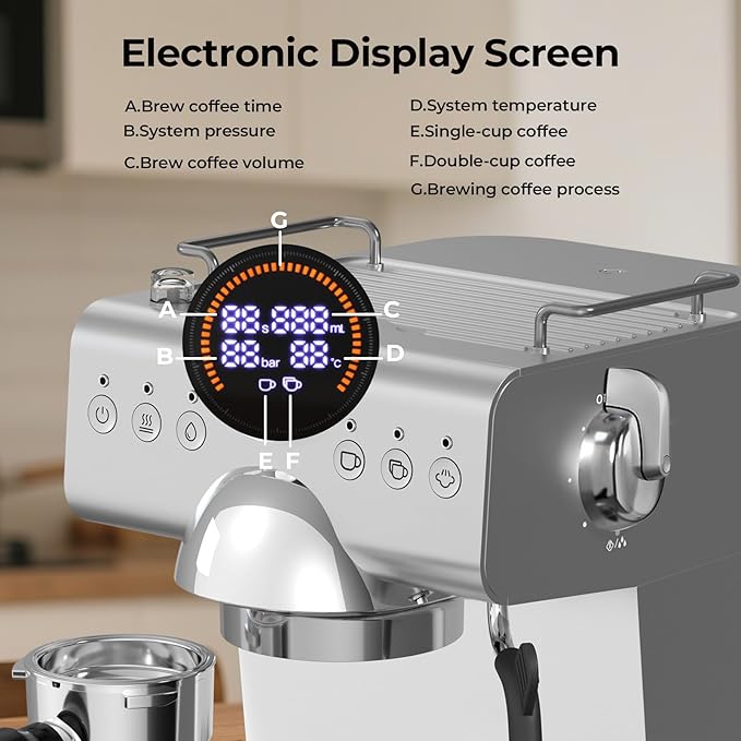20 Bar Espresso Machine with Cold Brew,Stainless Steel Espresso Coffee Maker with Milk Frother,Latte & Cappuccino Machine for Home,50 oz Removable Water Tank,Dual-Temperature,Semi-Automatic