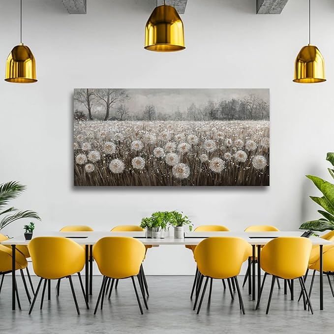 White Flowers Wall Art for Living Room Framed Wall Decor Dandelion Wall Art Artwork Canvas Paintings for Home Office 29"x58??,<div>